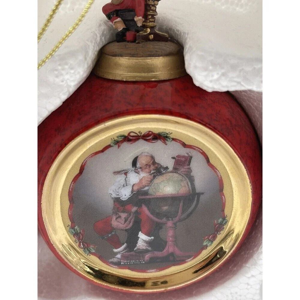 2 Norman Rockwell Santa Consulting Globe/ Santa’s Christmas List  Ornaments 1998